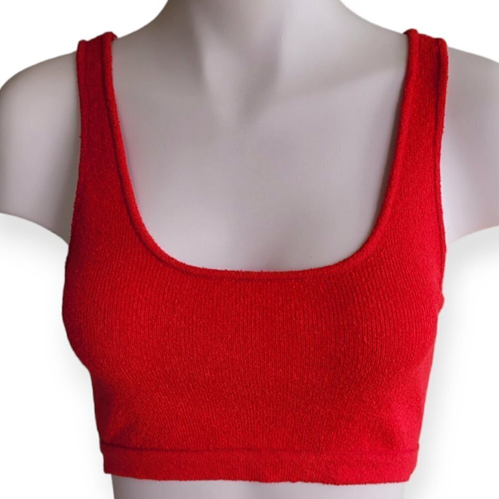 Katwalk Red Square Neck Sculpted Knit Crop Tank Y2K Coquette Sleeveless M